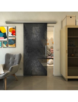 Glasschiebetür SLIM-LINE - Fineprint Model 026 Schwarz auf Grauglas