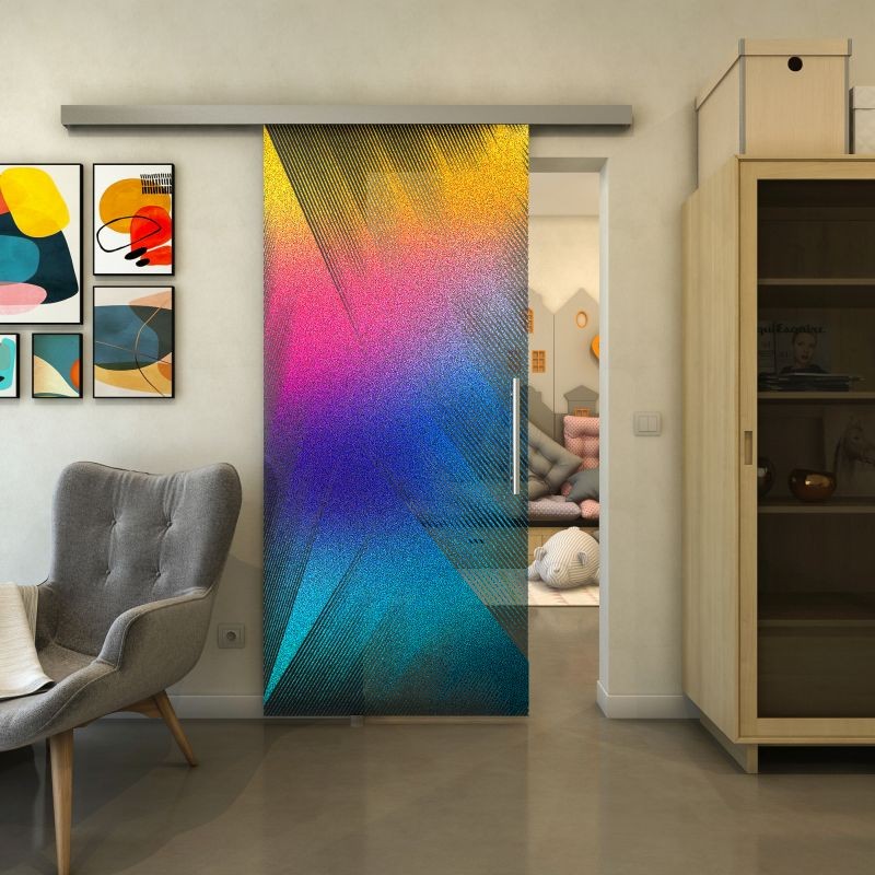 Glasschiebetür SLIM-LINE - Fineprint Modell 026 Verlauf auf Grauglas