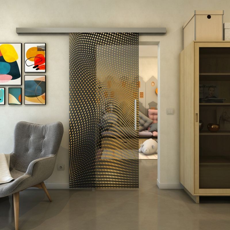 Glasschiebetür SLIM-LINE - Fineprint Modell 027 Gold auf Grauglas