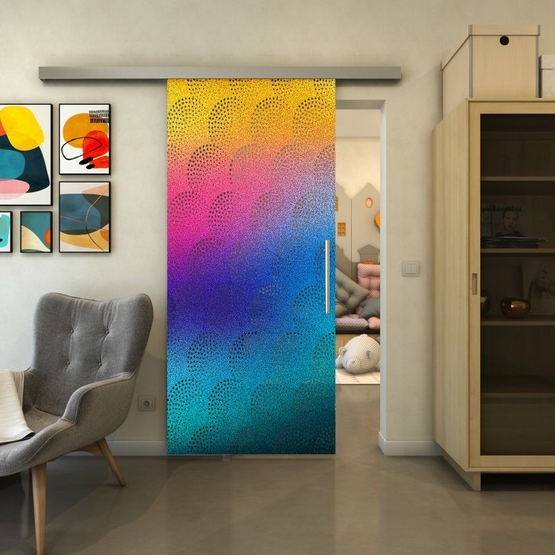 Glasschiebetür SLIM-LINE - Fineprint Modell 029 Verlauf auf Grauglas