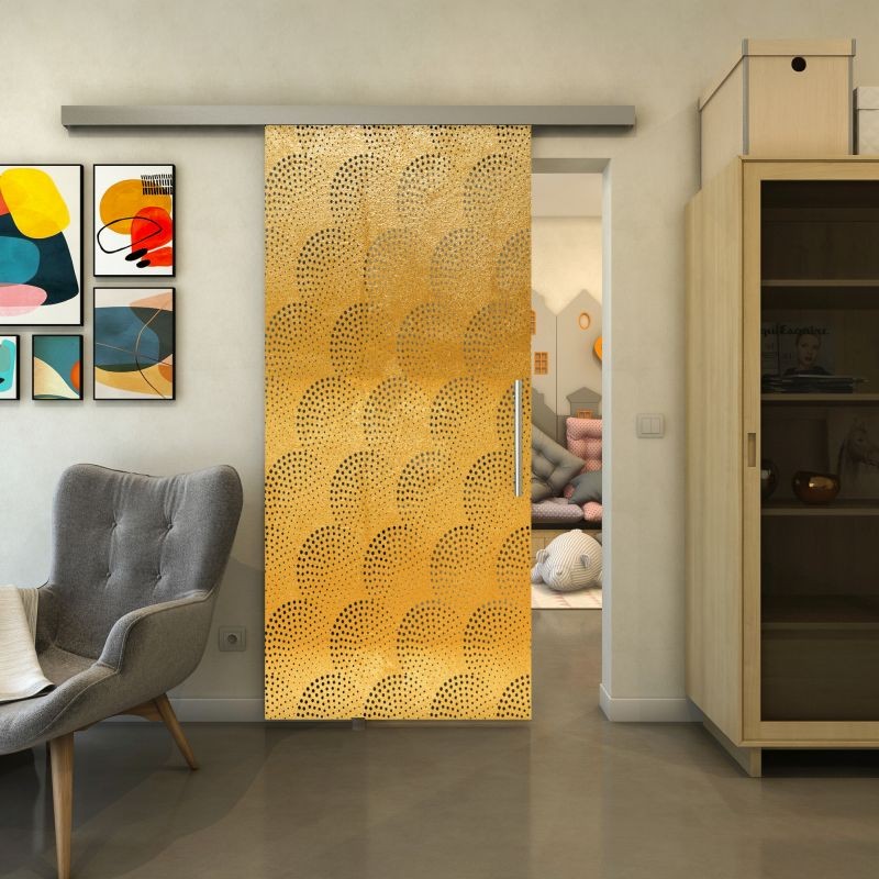 Glasschiebetür SLIM-LINE - Fineprint Modell 029 Gold auf Grauglas