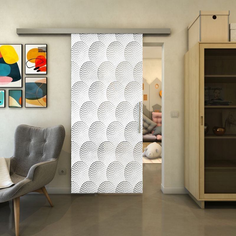 Glasschiebetür SLIM-LINE - Fineprint Modell 029 Weiss auf Grauglas
