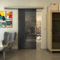 Glasschiebetür SLIM-LINE - Fineprint Modell 030 Schwarz auf Grauglas