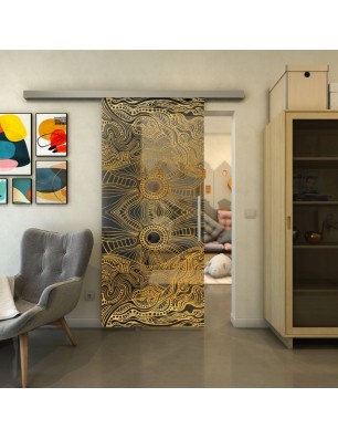 Glasschiebetür SLIM-LINE - Fineprint Model 030 Gold auf Grauglas