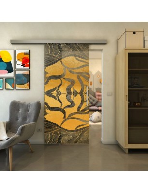 Glasschiebetür SLIM-LINE - Fineprint Model 031 Gold auf Grauglas