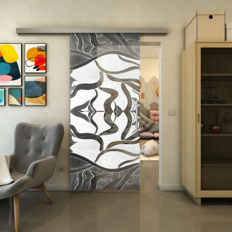 Glasschiebetür SLIM-LINE - Fineprint Modell 031 Weiss auf Grauglas