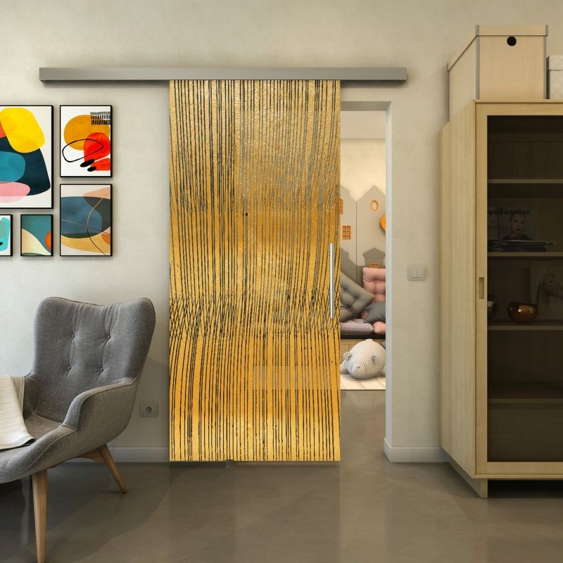 Glasschiebetür SLIM-LINE - Fineprint Modell 032 Gold auf Grauglas
