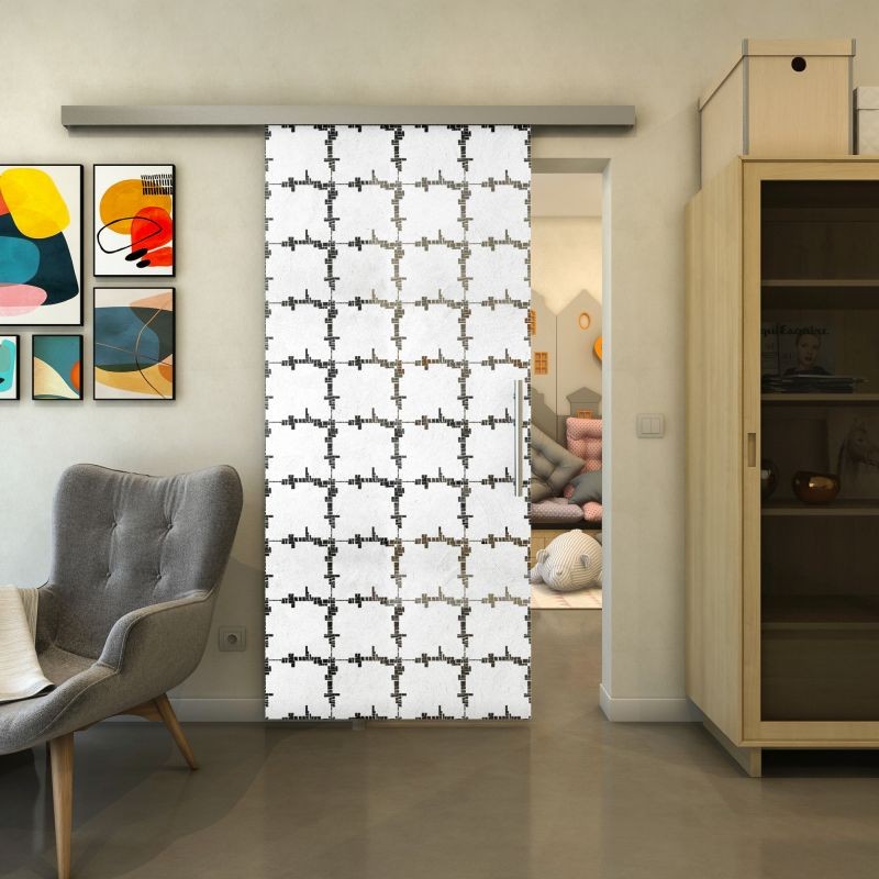 Glasschiebetür SLIM-LINE - Fineprint Modell 033 Weiss auf Grauglas