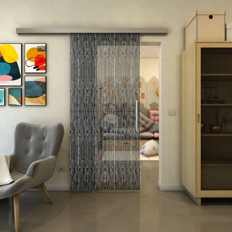 Glasschiebetür SLIM-LINE - Fineprint Modell 035 Weiss auf Grauglas