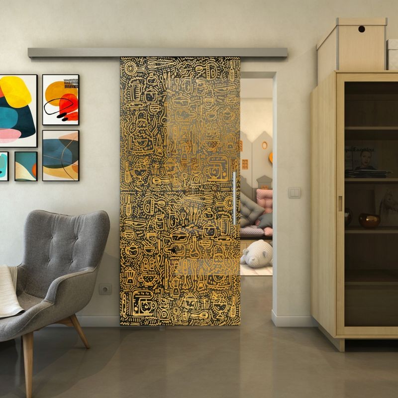 Glasschiebetür SLIM-LINE - Fineprint Modell 036 Gold auf Grauglas