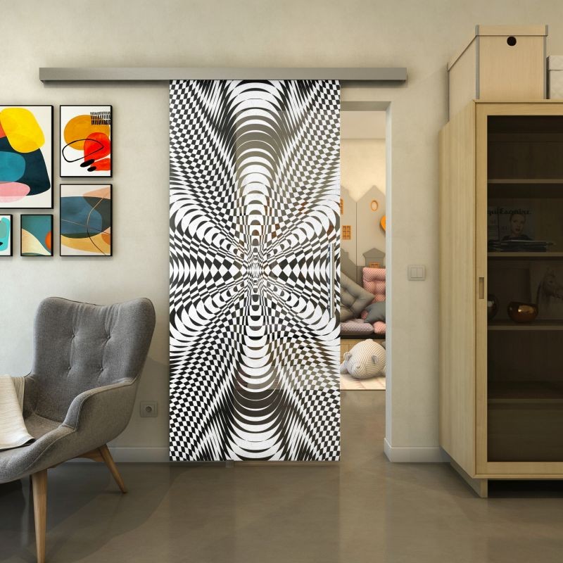 Glasschiebetür SLIM-LINE - Fineprint Modell 037 Weiss auf Grauglas