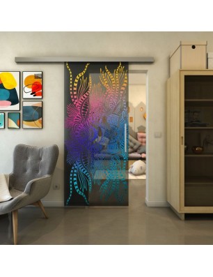 Glasschiebetür SLIM-LINE - Fineprint Model 039 Verlauf auf Grauglas