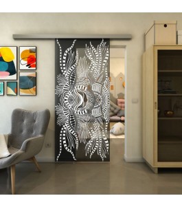 Glasschiebetür SLIM-LINE - Fineprint Model 039 Weiss auf Grauglas