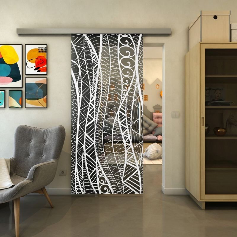 Glasschiebetür SLIM-LINE - Fineprint Modell 040 Weiss auf Grauglas