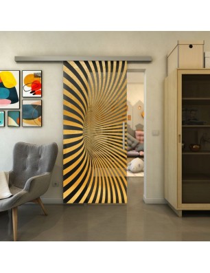 Glasschiebetür SLIM-LINE - Fineprint Model 043 Gold auf Grauglas