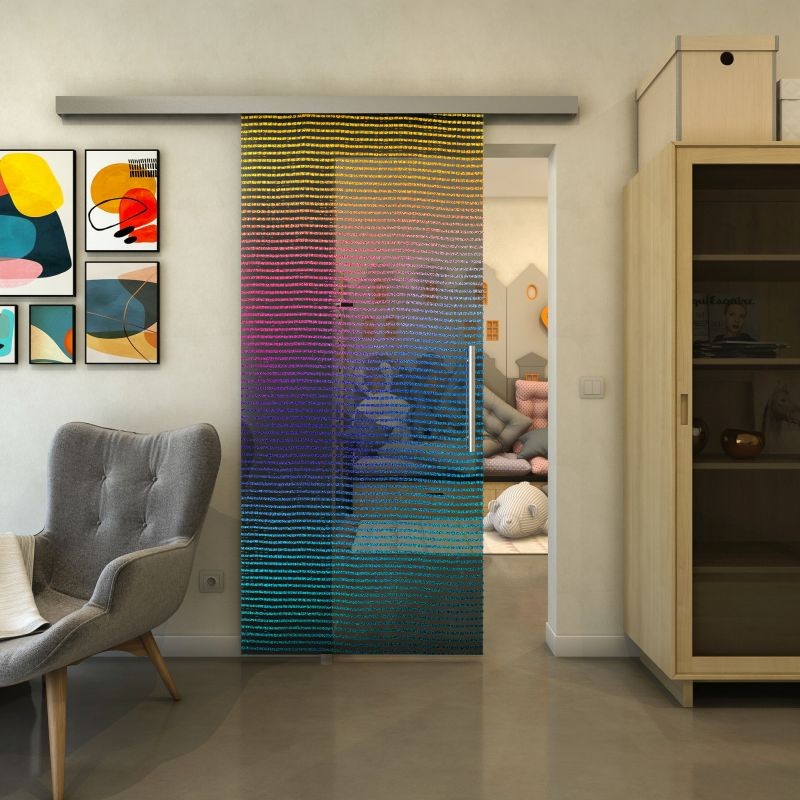 Glasschiebetür SLIM-LINE - Fineprint Modell 046 Verlauf auf Grauglas