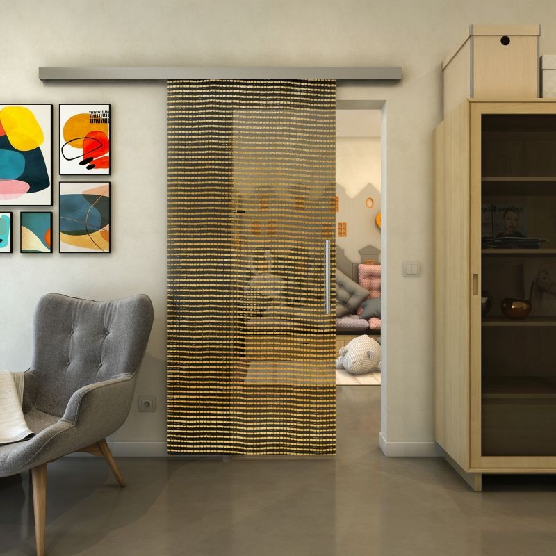 Glasschiebetür SLIM-LINE - Fineprint Modell 046 Gold auf Grauglas