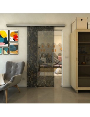 Glasschiebetür SLIM-LINE - Fineprint Model 047 Gold auf Grauglas