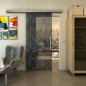 Glasschiebetür SLIM-LINE - Fineprint Modell 047 Weiss auf Grauglas