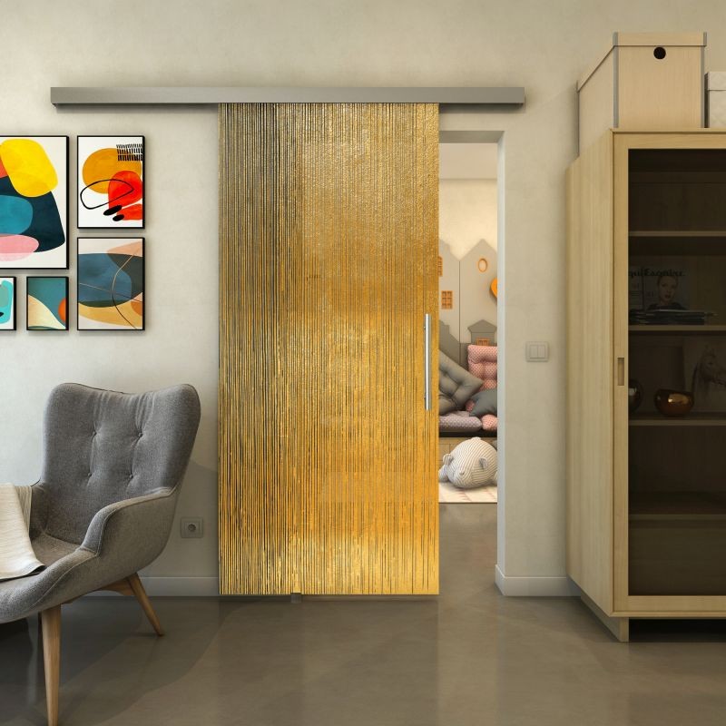 Glasschiebetür SLIM-LINE - Fineprint Modell 050 Gold auf Grauglas