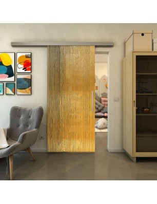 Glasschiebetür SLIM-LINE - Fineprint Model 050 Gold auf Grauglas