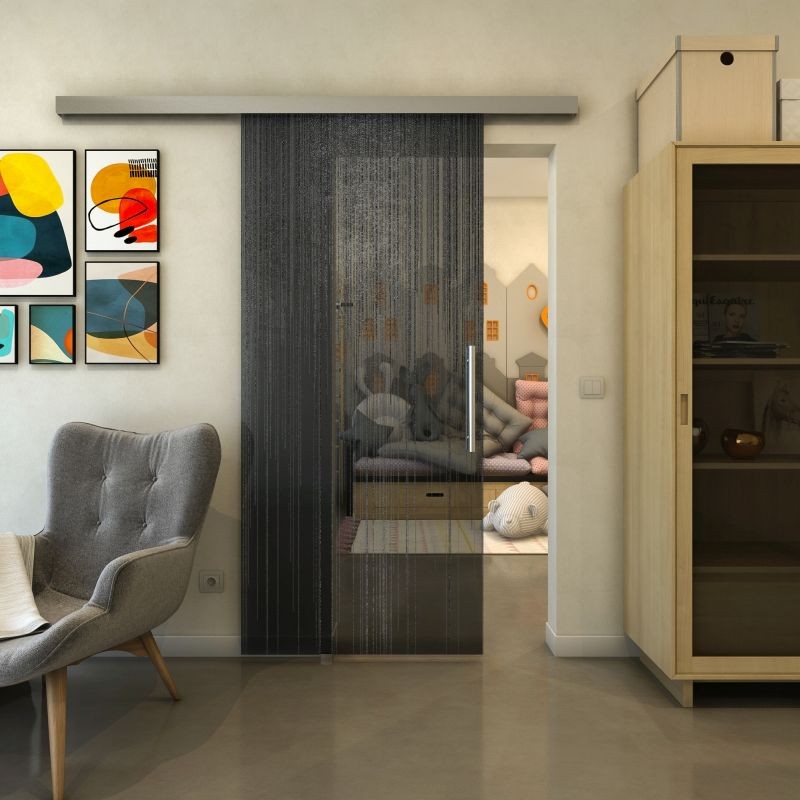 Glasschiebetür SLIM-LINE - Fineprint Modell 052 Schwarz auf Grauglas