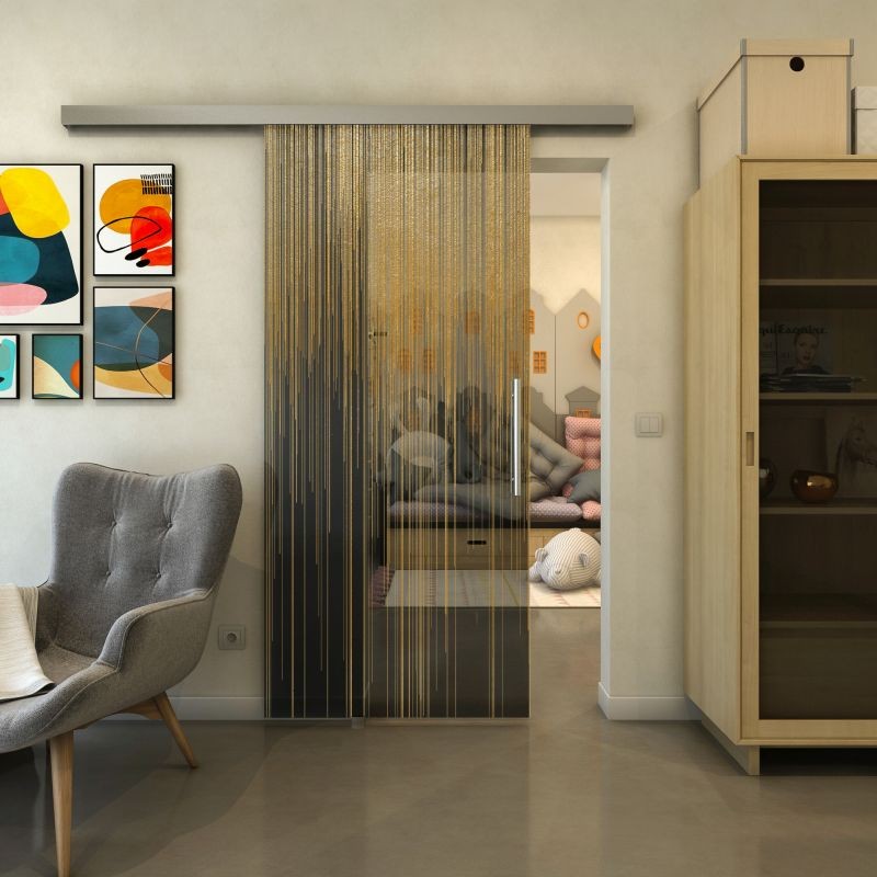 Glasschiebetür SLIM-LINE - Fineprint Modell 052 Gold auf Grauglas