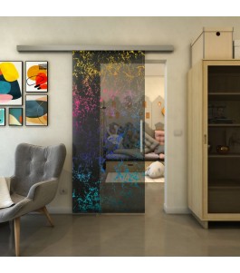 Glasschiebetür SLIM-LINE - Fineprint Model 054 Verlauf auf Grauglas