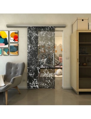 Glasschiebetür SLIM-LINE - Fineprint Model 054 Weiss auf Grauglas