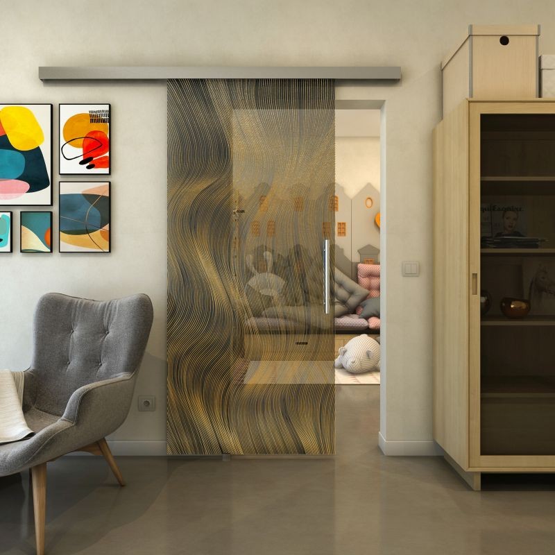 Glasschiebetür SLIM-LINE - Fineprint Modell 062 Gold auf Grauglas