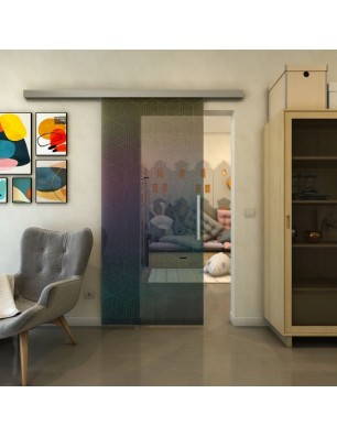 Glasschiebetür SLIM-LINE - Fineprint Model 063 Verlauf auf Grauglas