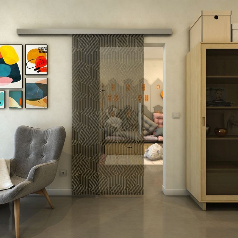 Glasschiebetür SLIM-LINE - Fineprint Modell 063 Gold auf Grauglas