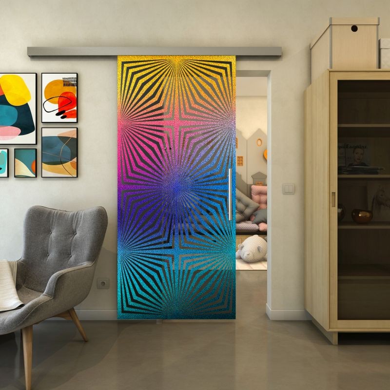 Glasschiebetür SLIM-LINE - Fineprint Modell 069 Verlauf auf Grauglas