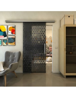 Glasschiebetür SLIM-LINE - Fineprint Model 072 Schwarz auf Grauglas