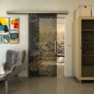 Glasschiebetür SLIM-LINE - Fineprint Modell 082 Gold auf Grauglas Glasschiebetür SLIM-LINE - Fineprint Modell 082 Gold auf Grauglas