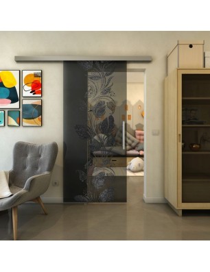 Glasschiebetür SLIM-LINE - Fineprint Model 086 Schwarz auf Grauglas