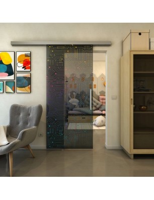 Glasschiebetür SLIM-LINE - Fineprint Model 090 Verlauf auf Grauglas