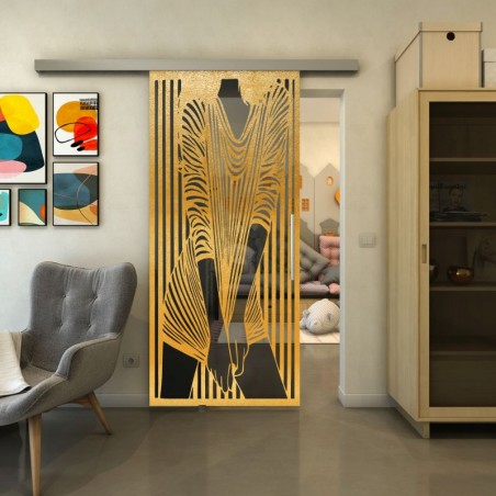 Glasschiebetür SLIM-LINE - Fineprint Model 097 Gold auf Grauglas