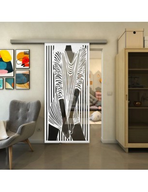 Glasschiebetür SLIM-LINE - Fineprint Model 097 Weiss auf Grauglas