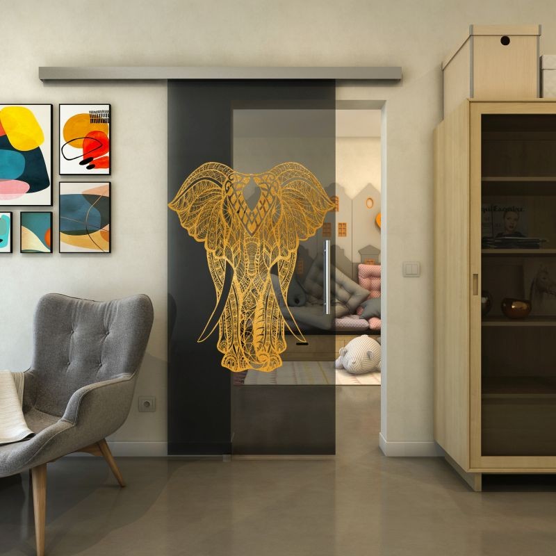 Glasschiebetür SLIM-LINE - Fineprint Modell 098 Gold auf Grauglas