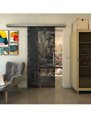 Glasschiebetür SLIM-LINE - Fineprint Model 099 Schwarz auf Grauglas
