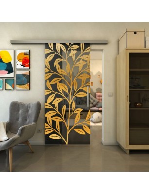 Glasschiebetür SLIM-LINE - Fineprint Model 099 Gold auf Grauglas