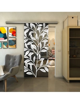 Glasschiebetür SLIM-LINE - Fineprint Model 099 Weiss auf Grauglas