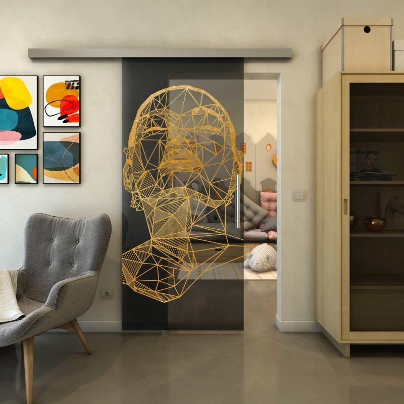 Glasschiebetür SLIM-LINE - Fineprint Modell 103 Gold auf Grauglas