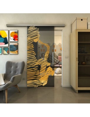 Glasschiebetür SLIM-LINE - Fineprint Model 106 Gold auf Grauglas
