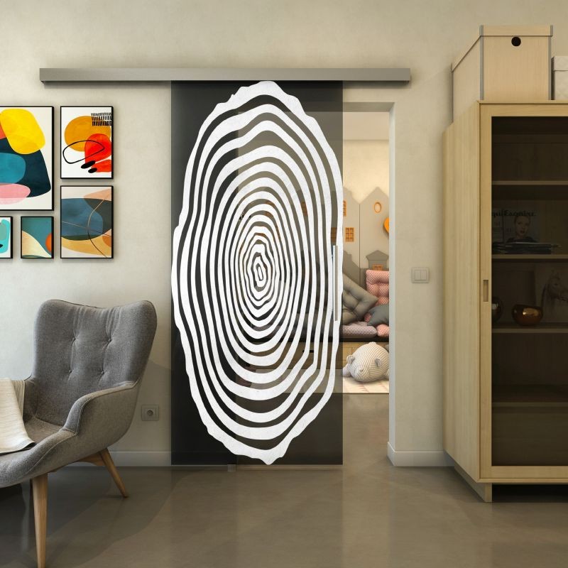 Glasschiebetür SLIM-LINE - Fineprint Modell 109 Weiss auf Grauglas