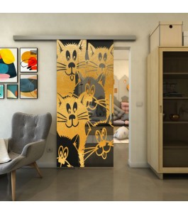 Glasschiebetür SLIM-LINE - Fineprint Model 115 Gold auf Grauglas