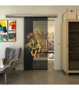 Glasschiebetür SLIM-LINE - Fineprint Model 118 Gold auf Grauglas