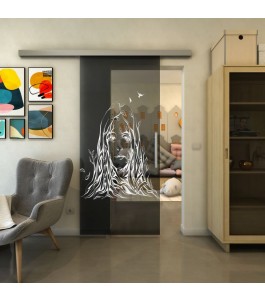 Glasschiebetür SLIM-LINE - Fineprint Model 119 Weiss auf Grauglas