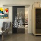 Glasschiebetür SLIM-LINE - Fineprint Modell 119 Weiss auf Grauglas